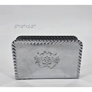 Vintage Hammered Aluminum Napkin Holder Art Deco Floral Scroll 1930s